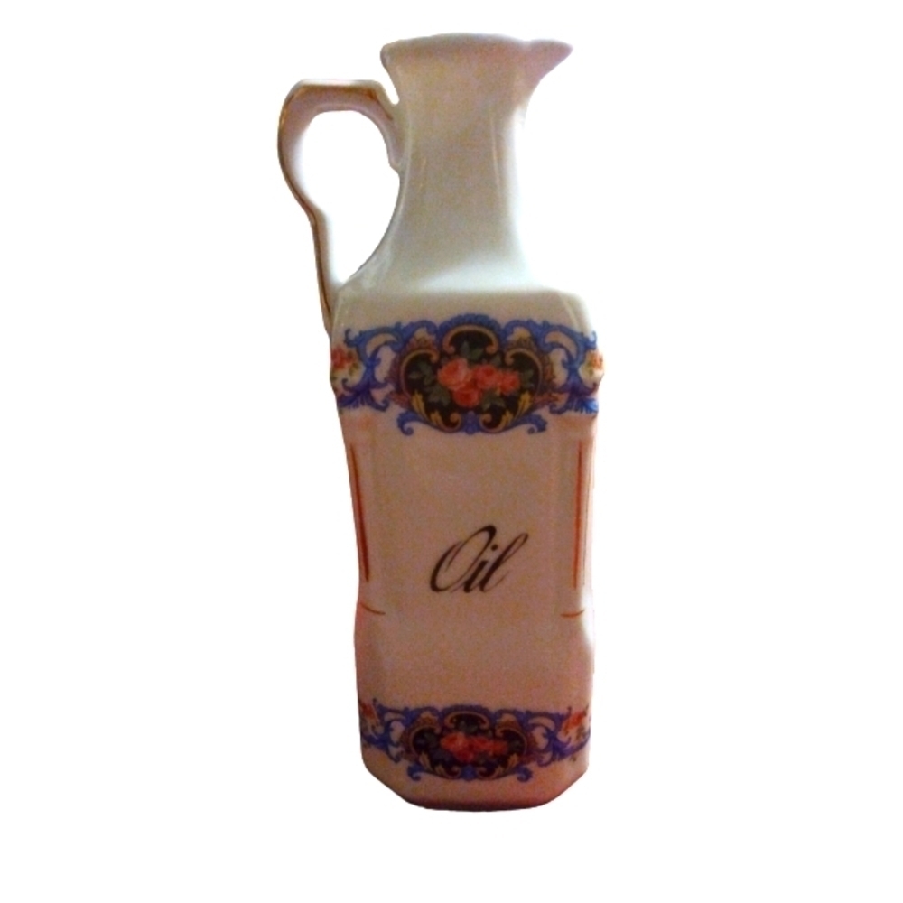 Vintage Victoria Czecho-Slovokia Porcelain Hand Painted Floral Oil Pour Pitcher